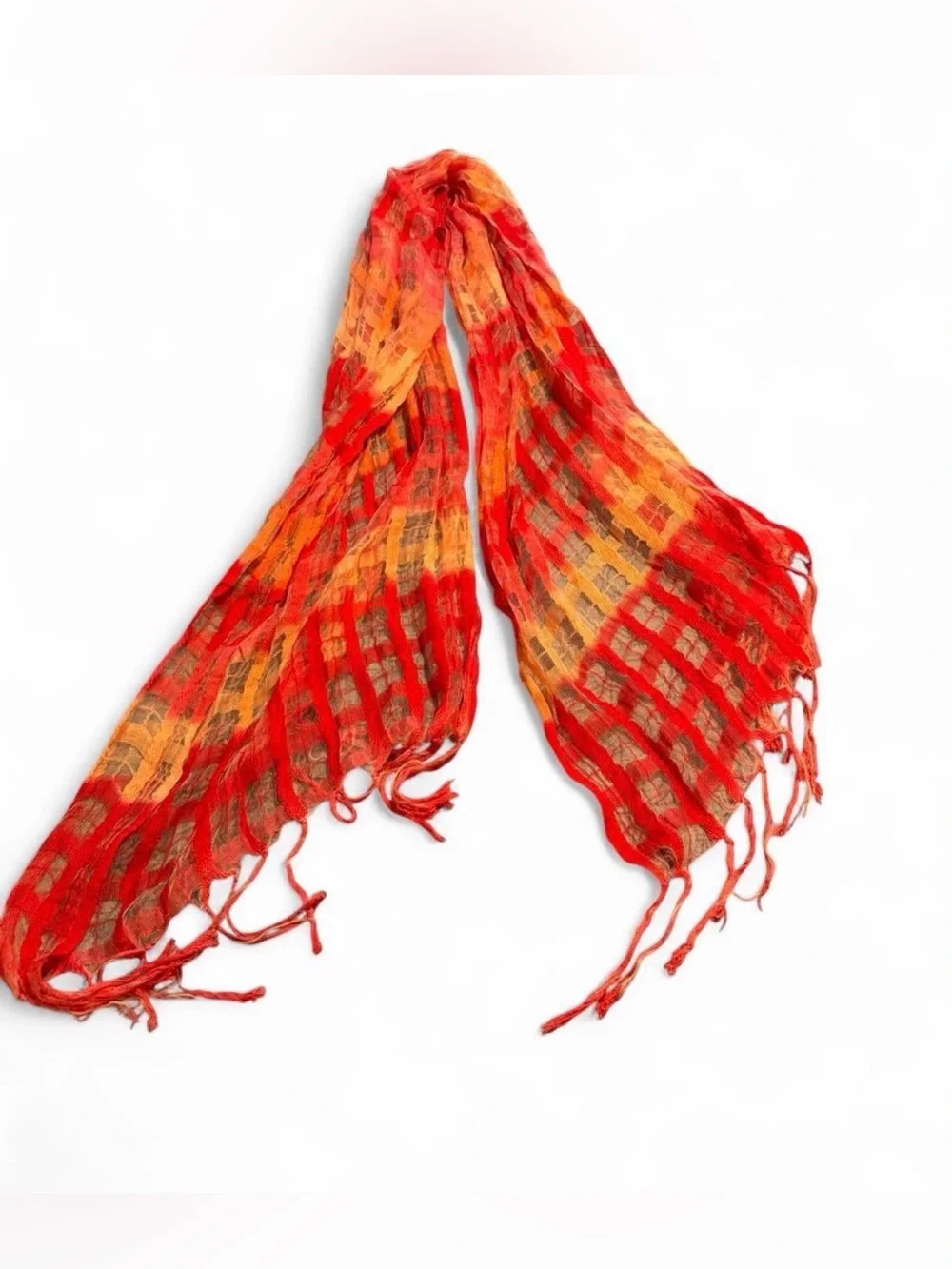 Red & Orange Lightweight Fringe Scarf - Women Accessories